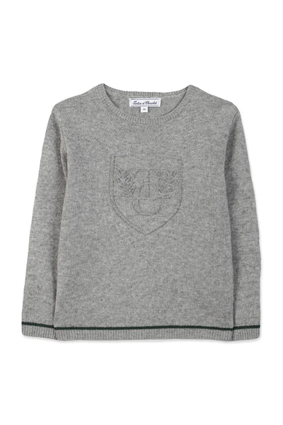 TC embroidered grey sweater by Tartine Et Chocolat