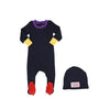 Colorblock navy/purple footie + beanie by Little Parni